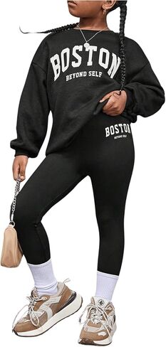 WDIRARA Girl's 2 Piece Outfits Letter Graphic Sweatshirt and Leggings Tracksuits Clothing Set in Saudi Arabia