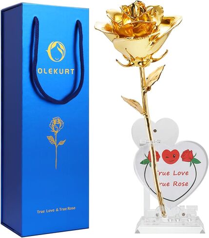 24K Gold Dipped Rose, 11'' High, Real Sky Blue Rose, Anniversary & Valentine's Day Gift for Her, Elegant Decor in Saudi Arabia