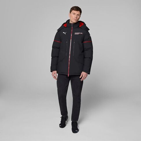 جاكيت شتوي لفريق PUMA Porsche Motorsport للرجال مع جسم وأكمام وغطاء رأس مبطن - أسود in Saudi Arabia