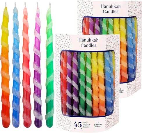 The Dreidel Company Deluxe Twisted Multi Colored Hanukkah Menorah Candles 45 Candles for All 8 Nights of Chanukah, 1-Hour Burn Time in Saudi Arabia