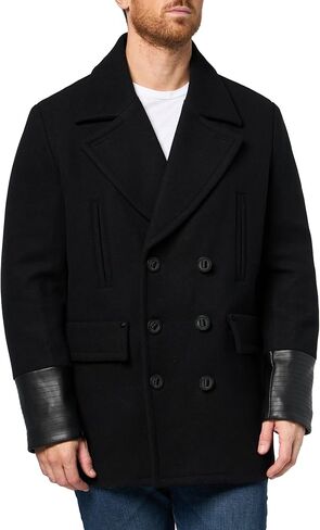 KARL LAGERFELD mens Outerwear Wool Coat With Faux Leather Cuffs in Saudi Arabia