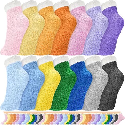 Taiyin 50 Pairs Bulk Fuzzy Socks with Grips Non Slip Fluffy Slipper Socks Winter Warm Plush Sleep Soft Christmas Gifts in Saudi Arabia