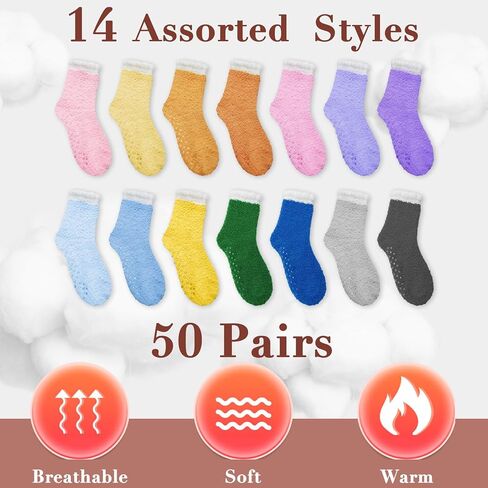 Taiyin 50 Pairs Bulk Fuzzy Socks with Grips Non Slip Fluffy Slipper Socks Winter Warm Plush Sleep Soft Christmas Gifts in Saudi Arabia