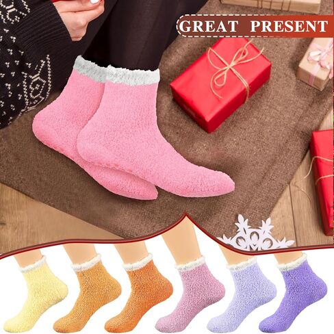 Taiyin 50 Pairs Bulk Fuzzy Socks with Grips Non Slip Fluffy Slipper Socks Winter Warm Plush Sleep Soft Christmas Gifts in Saudi Arabia