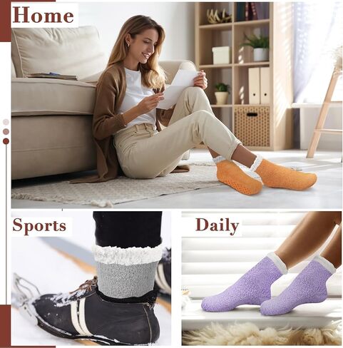 Taiyin 50 Pairs Bulk Fuzzy Socks with Grips Non Slip Fluffy Slipper Socks Winter Warm Plush Sleep Soft Christmas Gifts in Saudi Arabia