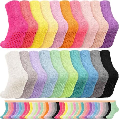 Taiyin 50 Pairs Bulk Fuzzy Socks with Grips Non Slip Fluffy Slipper Socks Winter Warm Plush Sleep Soft Christmas Gifts in Saudi Arabia