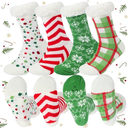 Bonuci 4 Pair Fuzzy Christmas Socks for Women Non Slip Xmas Slipper Socks with Grippers Thick Holiday Gifts Xmas Party Favor in Saudi Arabia