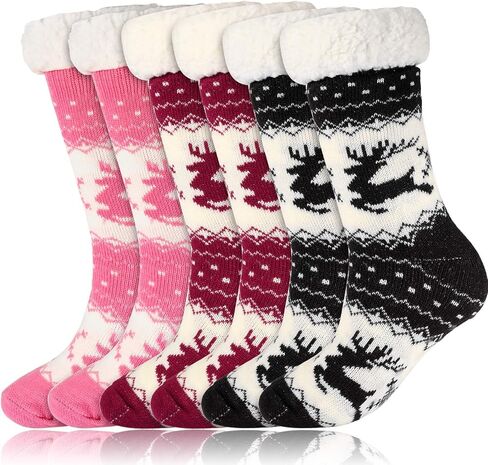 Syhood 3 Pairs Winter Sherpa Lined Socks Women Fleece Fuzzy Slipper Socks Winter Soft Warm Stockings Gift in Saudi Arabia