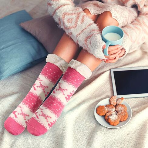 Syhood 3 Pairs Winter Sherpa Lined Socks Women Fleece Fuzzy Slipper Socks Winter Soft Warm Stockings Gift in Saudi Arabia