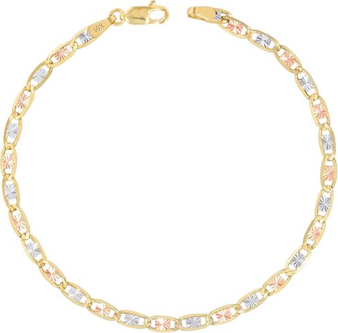 Nuragold 10k ريال أصفر وردي أبيض ذهب صلب فالنتينو 3 مم مرساة سلسلة ربط سوار أو خلخال (7 "-9") مجوهرات إيطالية للرجال والنساء in Kuwait