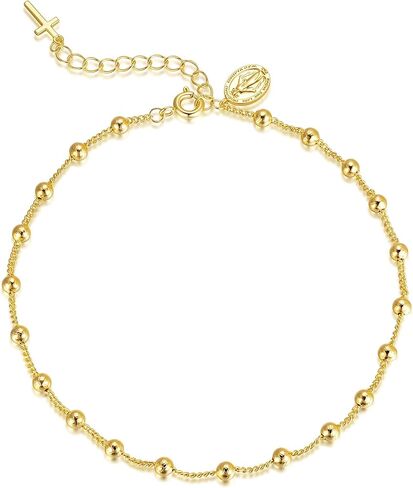 14K Gold Anklets for Women Gold Ankle Bracelets for Women Cross Ankle Bracelets for Womens Anklet Beads Virgin Mary and Cross Charm Beaded Anklets for Womens in Saudi Arabia