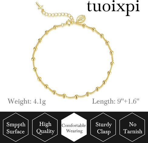 14K Gold Anklets for Women Gold Ankle Bracelets for Women Cross Ankle Bracelets for Womens Anklet Beads Virgin Mary and Cross Charm Beaded Anklets for Womens in Saudi Arabia