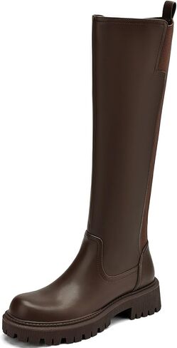 Women's Knee High Boots Platform Lug Sole Boots Stretch Round Toe Riding Boots Comfortable Calf Dress Long Boots in Saudi Arabia