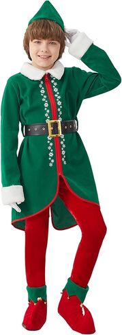 Elf Costume for Kids Christmas 6 PCS Deluxe Santa Helper Outfit Boys Suit Holiday Party Xmas Halloween Cosplay in Saudi Arabia
