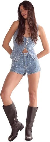 Nasty Gal Women's Studded Denim Shorts in Saudi Arabia