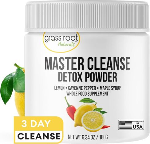 Grass Root Naturals Master Cleanse Detox Powder- Lemonade Detox 3-Day Plant-Based Supplement with Lemon, Maple Syrup, and Cayenne Diet, 6.34oz Container in Saudi Arabia
