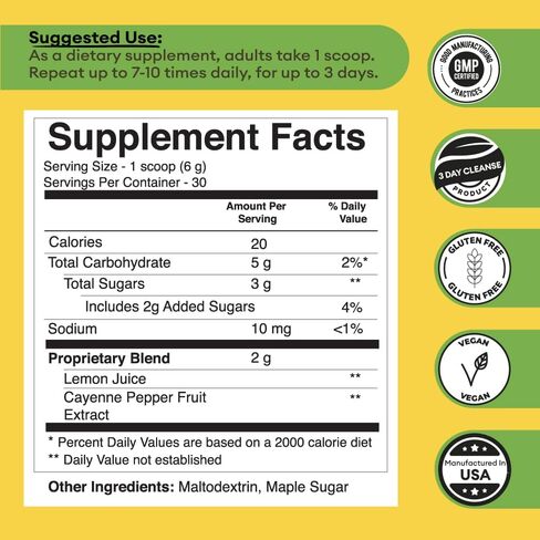 Grass Root Naturals Master Cleanse Detox Powder- Lemonade Detox 3-Day Plant-Based Supplement with Lemon, Maple Syrup, and Cayenne Diet, 6.34oz Container in Saudi Arabia