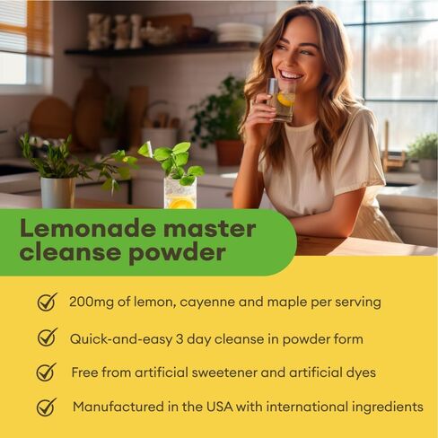 Grass Root Naturals Master Cleanse Detox Powder- Lemonade Detox 3-Day Plant-Based Supplement with Lemon, Maple Syrup, and Cayenne Diet, 6.34oz Container in Saudi Arabia