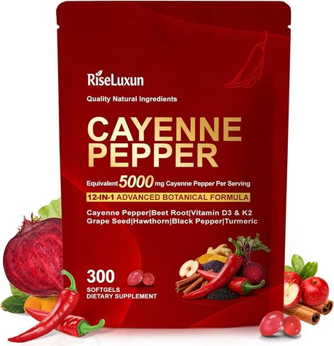 كبسولات هلامية بالفلفل الحار، مع فيتامين د3، ك2+هـ ومستخلصات بذور العنب، والزعرور، والشمندر، والبربرين و12 مستخلصًا آخر، تركيبة متقدمة للحيوية والعافية، من أجل نظام الدورة الدموية الصحي. in Kuwait