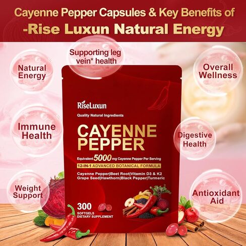 كبسولات هلامية بالفلفل الحار، مع فيتامين د3، ك2+هـ ومستخلصات بذور العنب، والزعرور، والشمندر، والبربرين و12 مستخلصًا آخر، تركيبة متقدمة للحيوية والعافية، من أجل نظام الدورة الدموية الصحي. in Kuwait