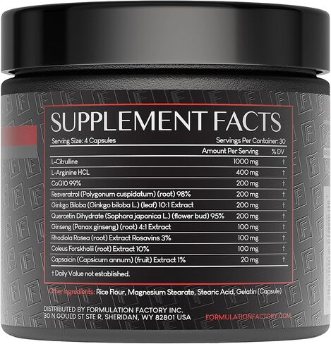 Formulation Factory Heart of Steel: 10-in-1 Metabolic Maximizer Nitric Oxide Supplement, Blood Pressure Support, L Arginine, L Citrulline Natural Pre-Workout: Energy Management 120 Count in Saudi Arabia