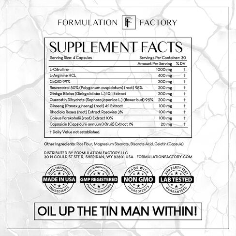 Formulation Factory Heart of Steel: 10-in-1 Metabolic Maximizer Nitric Oxide Supplement, Blood Pressure Support, L Arginine, L Citrulline Natural Pre-Workout: Energy Management 120 Count in Saudi Arabia