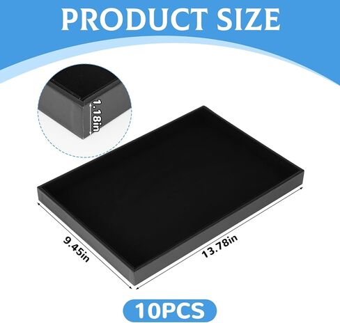 10 Pcs Velvet Stackable Jewelry Tray Showcase Display Jewelry Organizer Tray for Drawers Countertop, Empty Plate for Necklace, Ring, Bracelet Organizing, and Earring Storage Display (Black) in Kuwait