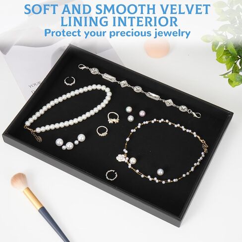 10 Pcs Velvet Stackable Jewelry Tray Showcase Display Jewelry Organizer Tray for Drawers Countertop, Empty Plate for Necklace, Ring, Bracelet Organizing, and Earring Storage Display (Black) in Kuwait