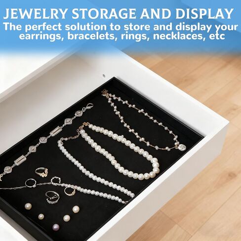 10 Pcs Velvet Stackable Jewelry Tray Showcase Display Jewelry Organizer Tray for Drawers Countertop, Empty Plate for Necklace, Ring, Bracelet Organizing, and Earring Storage Display (Black) in Kuwait
