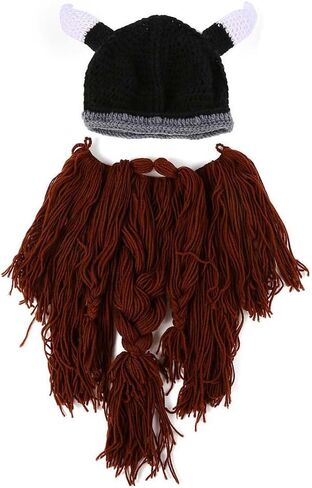 Winter Warm Mask Hat Viking Beard Beanie Horn Hat Knitted Wool Funny Skull Cap in Saudi Arabia