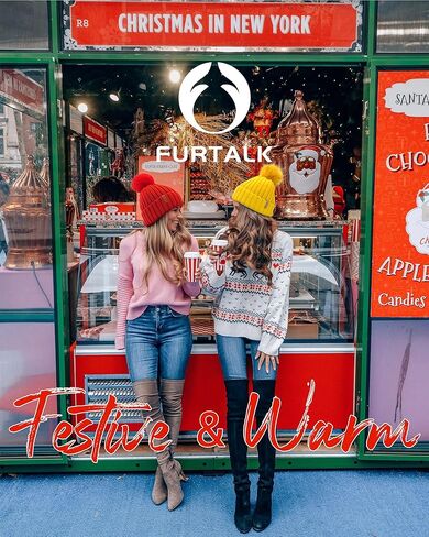 FURTALK Womens Winter Beanie Hat Satin Lined Faux Fur Pom Pom Beanies Hat for Women Winter Warm Knit Hats Red in Saudi Arabia