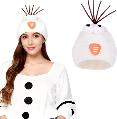 Snowman Beanie Hat Cute Funny Snowman Knit Hat with Carrot Nose Googly Eyes Winter Pom Poms Cap Halloween Christmas Cosplay Accessory for Holiday Carnival Party in Saudi Arabia