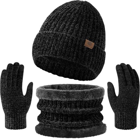 Winter Beanie Hat Scarf Gloves Set for Men and Women, Chenille Beanie Gloves Neck Warmer Set with Warm Fleece Lined in Kuwait