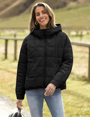 Bianstore Womens Oversized Splice Quilted Lightweight Hooded Puffer Jacket Casual Padded Coat in Saudi Arabia