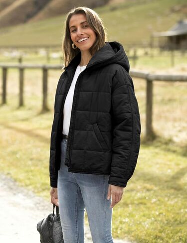 Bianstore Womens Oversized Splice Quilted Lightweight Hooded Puffer Jacket Casual Padded Coat in Saudi Arabia
