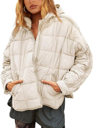 Bianstore Womens Oversized Splice Quilted Lightweight Hooded Puffer Jacket Casual Padded Coat in Saudi Arabia