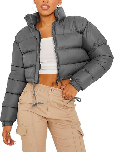 PEHMEA Women's Cropped Puffer Jacket Winter Warm Zip Up Stand Collar Short Down Bubble Coat with Pocket in Saudi Arabia