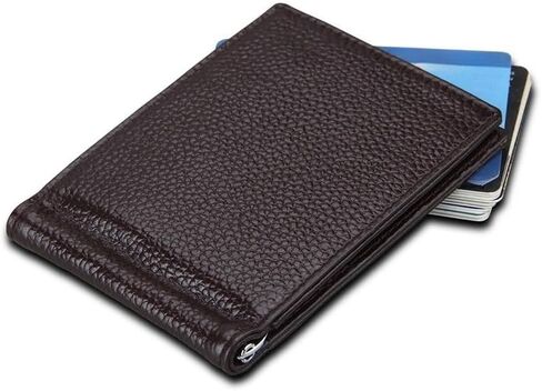 محفظة جلد طبيعي للرجال RFID مع مشبك نقود (قهوة) in Kuwait