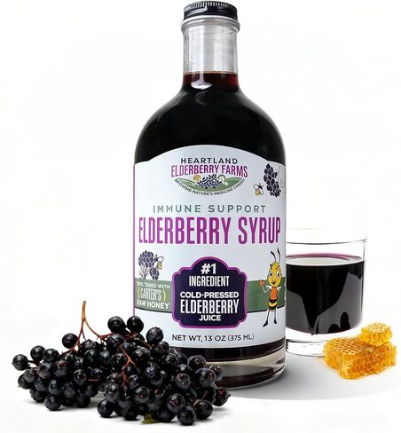 Heartland Organic Elderberry Syrup - Cold Pressed Elderberry Juice, Zero Water Added - Immune Support for Kids & Adults - Made with Raw Honey, Ginger, Cinnamon & Star Anise - 13 fl oz (375 ml) in Saudi Arabia