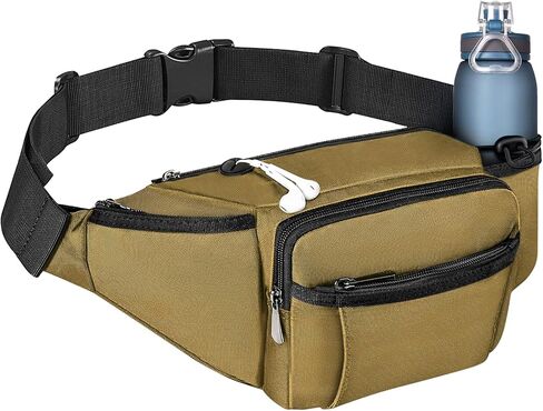 حقيبة نولا فاني مع حامل زجاجة مياه للرجال والنساء، حقيبة خصر كبيرة للمشي لمسافات طويلة، حقيبة بحزام الورك، حقيبة حزام قابلة للتعديل، 6 جيب بسحاب للجري وركوب الدراجات والسفر والمشي والتمارين في الهواء الطلق باللون الأسود in Kuwait