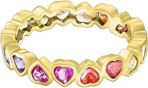 Multi Gemstone Rainbow Heart Promise Ring for Women in 18k Gold Plated Sterling Jewelry Gift for Mom Wife Her in Saudi Arabia