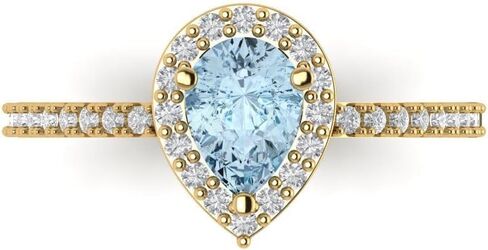 1.32 ct Pear Cut Natural Aquamarine 18K Rose Gold Halo Solitaire with Accents Wedding Engagement Bridal Promise Ring in Saudi Arabia