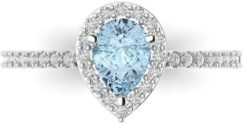 1.32 ct Pear Cut Natural Aquamarine 18K Rose Gold Halo Solitaire with Accents Wedding Engagement Bridal Promise Ring in Saudi Arabia