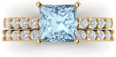 2.66 قيراط قطع الأميرة الطبيعية السماء الزرقاء توباز 14 قيراط الذهب الأبيض سوليتير مع لهجات الزفاف مجموعة خاتم الوعد الزفاف in Kuwait