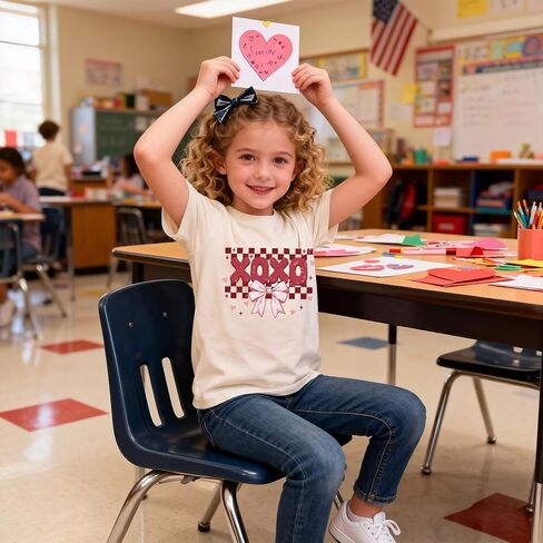 تي شيرت بناتي لعيد الحب على شكل قلب الحب تي شيرت قطني بأكمام قصيرة تي شيرت للأطفال Vday من عمر 3 إلى 13 سنة in Kuwait