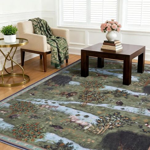 Washable 5x7 ft Area Rugs - Rugs for Living Room Vintage Rugs Stain Resistant Carpet for Bedroom with Non Slip Backing Home Decor Animal and Grass Design in Saudi Arabia