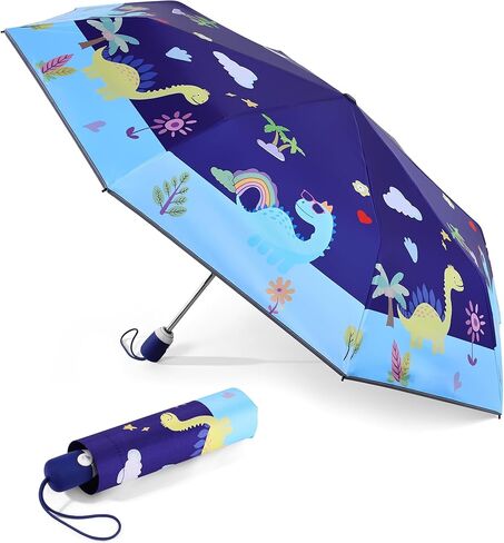 Kids Folding Umbrella for Girls & Boys, Telescopic Compact Travel Umbrella with Auto Open/Close button & Anti-UV & 360° Reflective Strip, Lightweight & Durable & Safe & Cute Umbrella for Toddler in Saudi Arabia