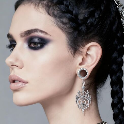 2PCS Gothic Ear Gauges & Tunnels, Hypoallergenic Dangle Gauges Plugs for Stretched Ears - Stainless Steel Body Piercing Jewelry for Men Women (8mm-16mm/0G, 00G) in Saudi Arabia