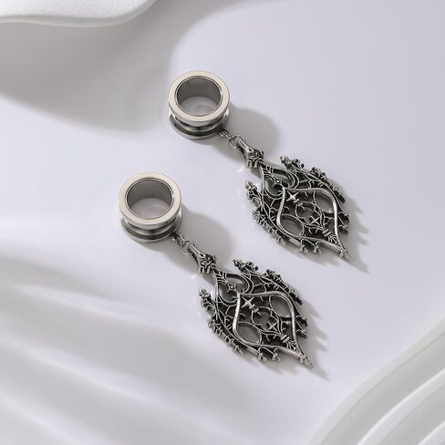 2PCS Gothic Ear Gauges & Tunnels, Hypoallergenic Dangle Gauges Plugs for Stretched Ears - Stainless Steel Body Piercing Jewelry for Men Women (8mm-16mm/0G, 00G) in Saudi Arabia