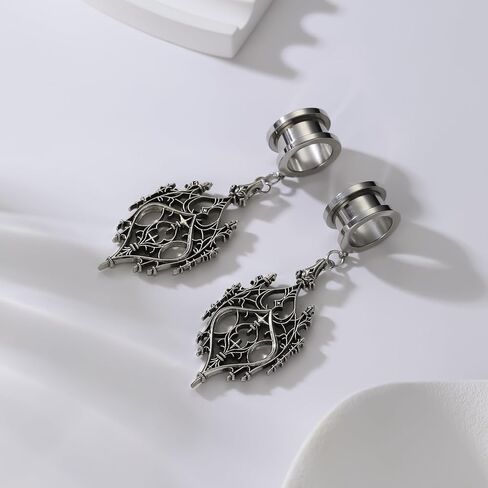 2PCS Gothic Ear Gauges & Tunnels, Hypoallergenic Dangle Gauges Plugs for Stretched Ears - Stainless Steel Body Piercing Jewelry for Men Women (8mm-16mm/0G, 00G) in Saudi Arabia